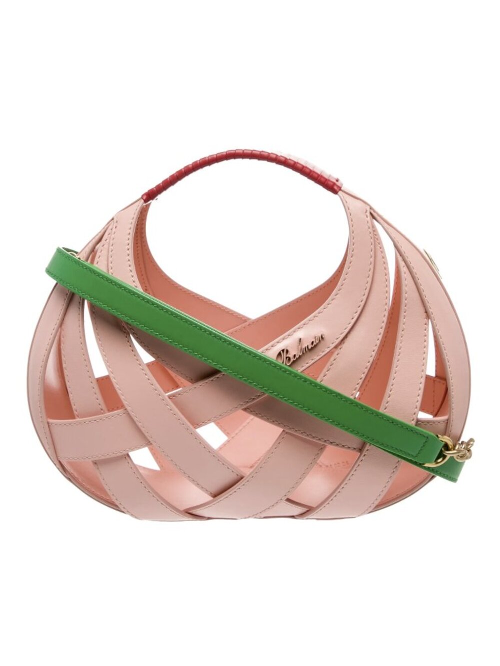 Balmain Basketweave Leather Tote Bag In Pink (nude)